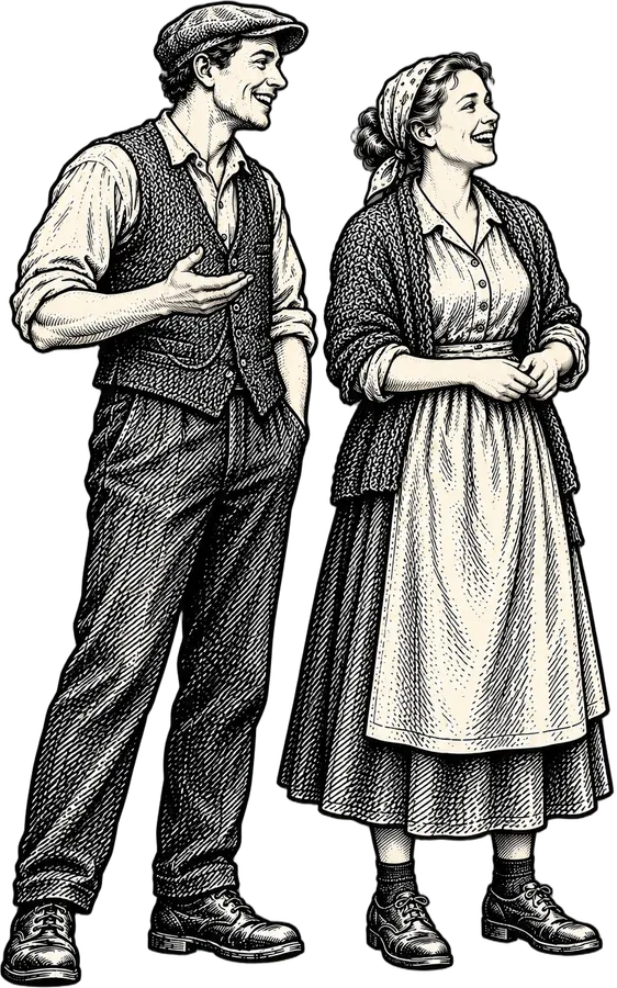 A young man and woman of the town, laughing